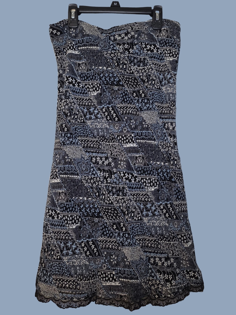 Vintage Lily Blue & Black Floral Lace Trim Midi Skirt